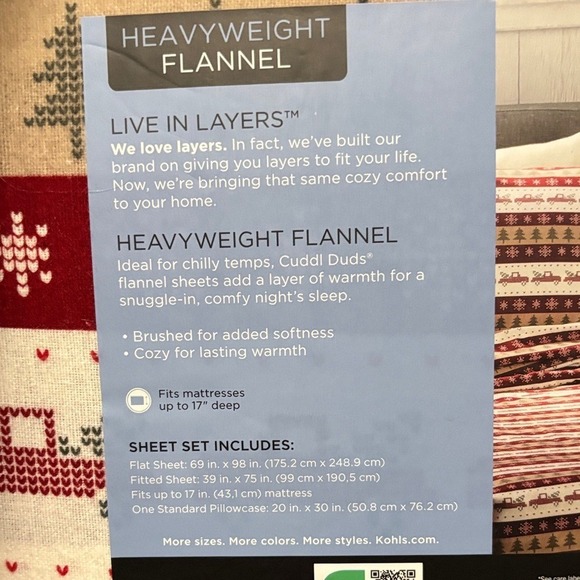 Cuddl Duds Festive Holiday Red Truck Heavyweight Twin Flannel Sheets Winter NWT - Picture 9 of 13